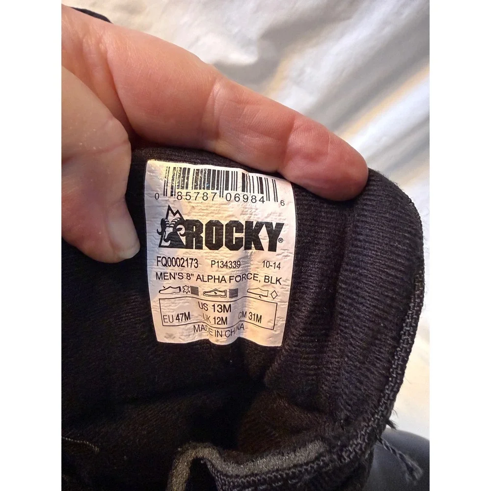 Rocky Alpha Force 8 Inch Waterproof Side Zip Duty Boots Black FQ0002173 Mens 13M